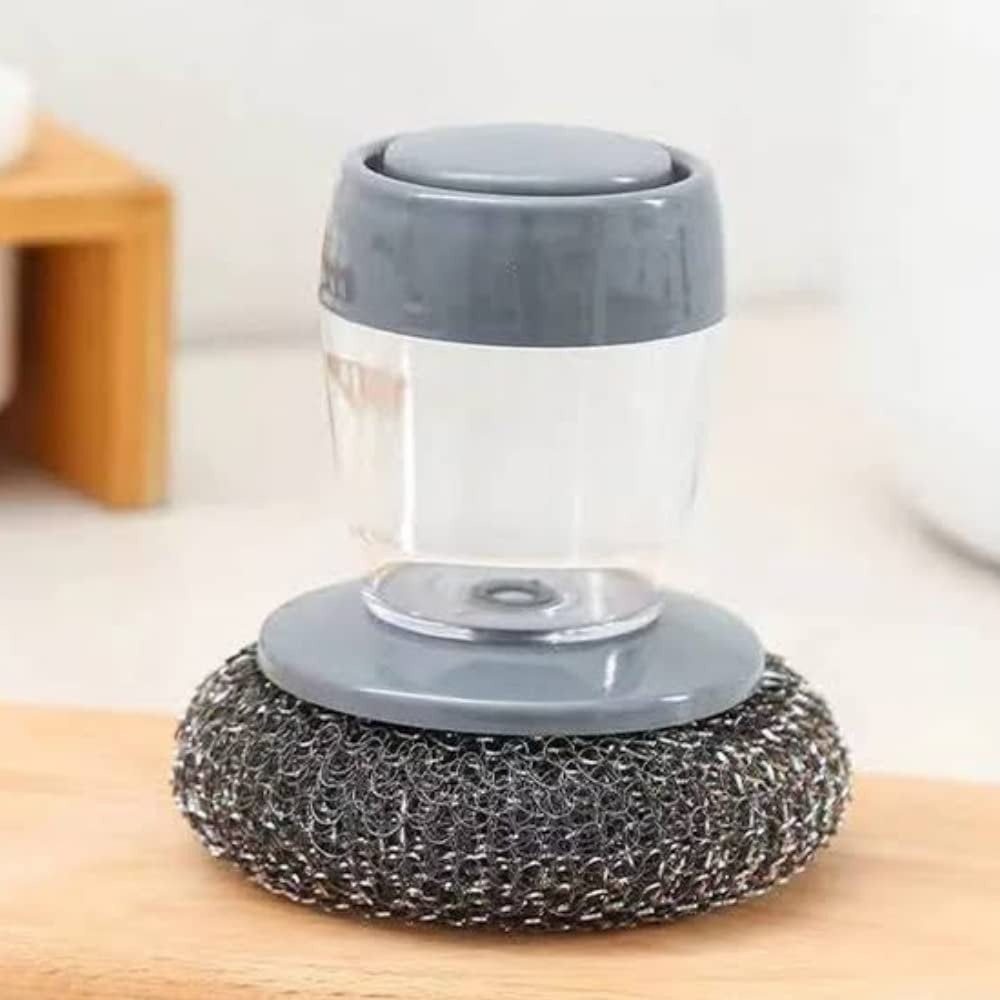 Soap Dispensing Kitchen Scrubber Brush with Steel Wire Ball
