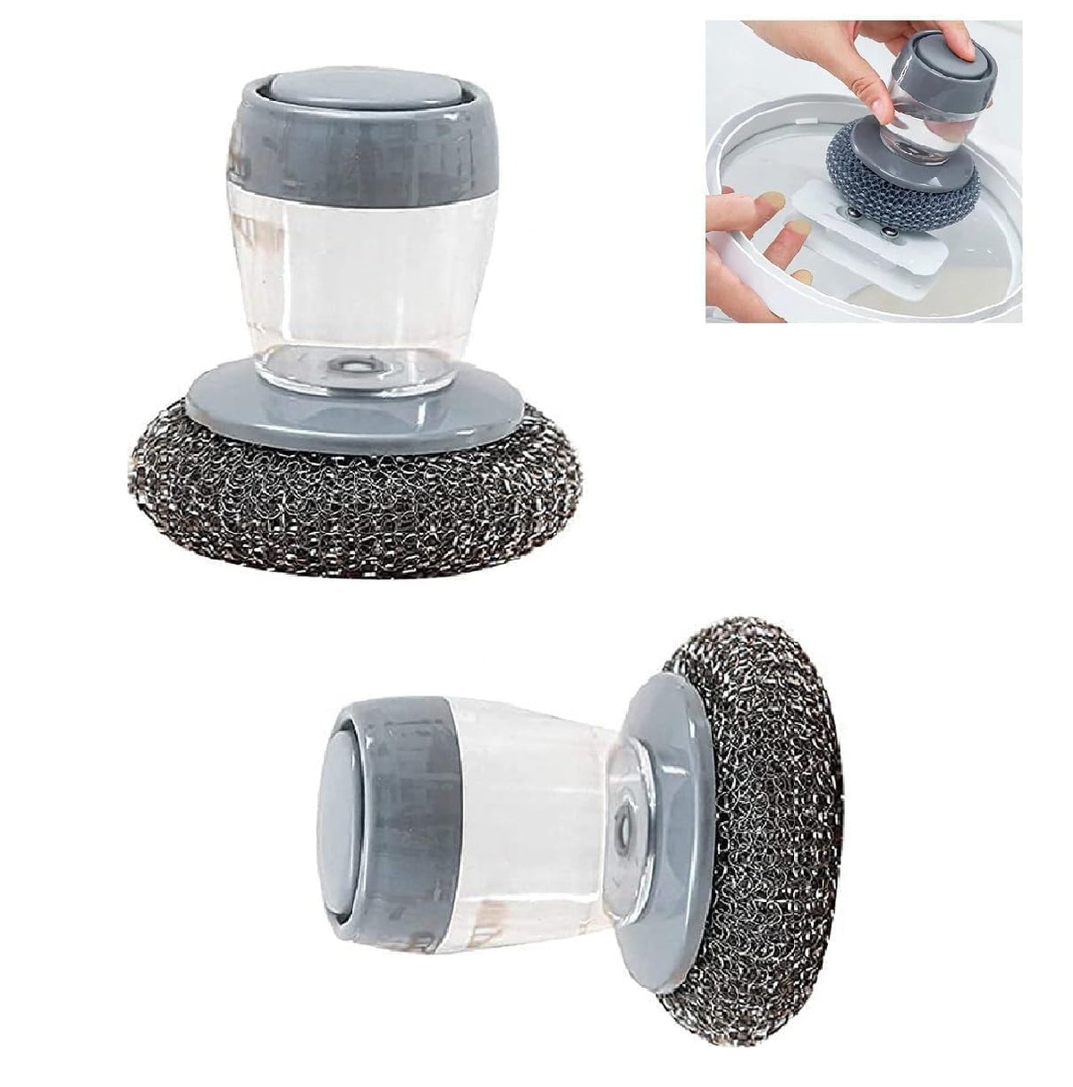 Soap Dispensing Kitchen Scrubber Brush with Steel Wire Ball
