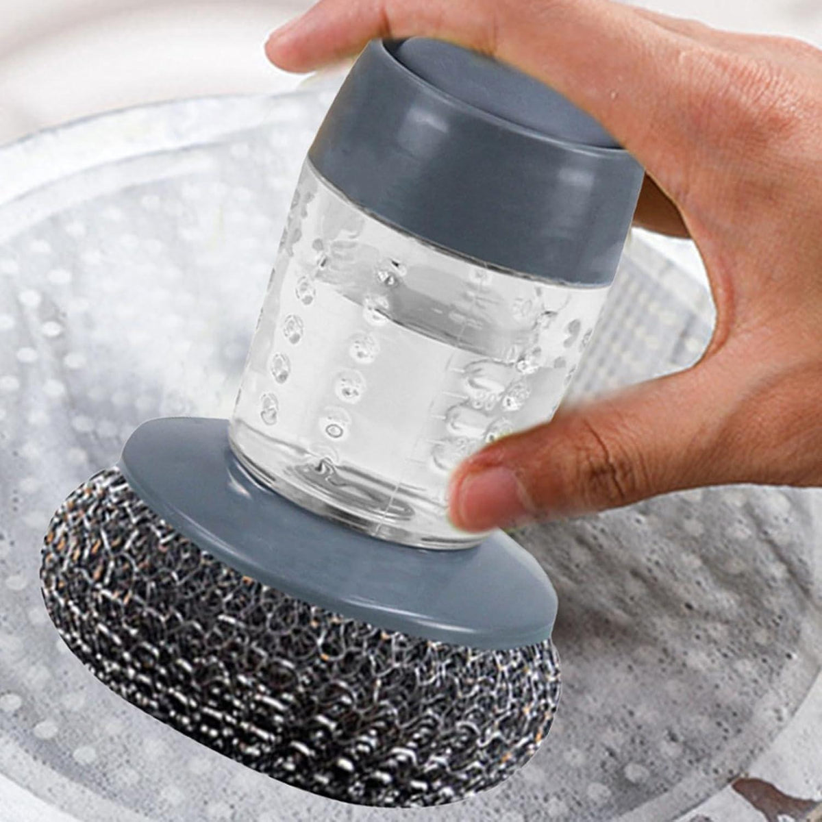 Soap Dispensing Kitchen Scrubber Brush with Steel Wire Ball