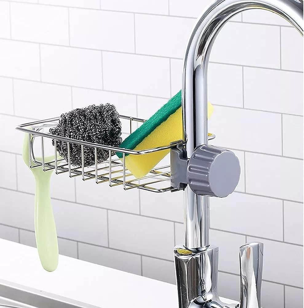 Stainless Steel Sink Faucet Organizer | Kitchen Sink Sponge Holder Rack | Kitchen Darin Rack & Soap Holder